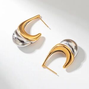 Two-Tone Sculptural Drop Crescent Earrings